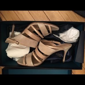 Sergio Rossi | Tan Leather Suede Strappy Slide On Sandal Heel Sliders 36 US 6